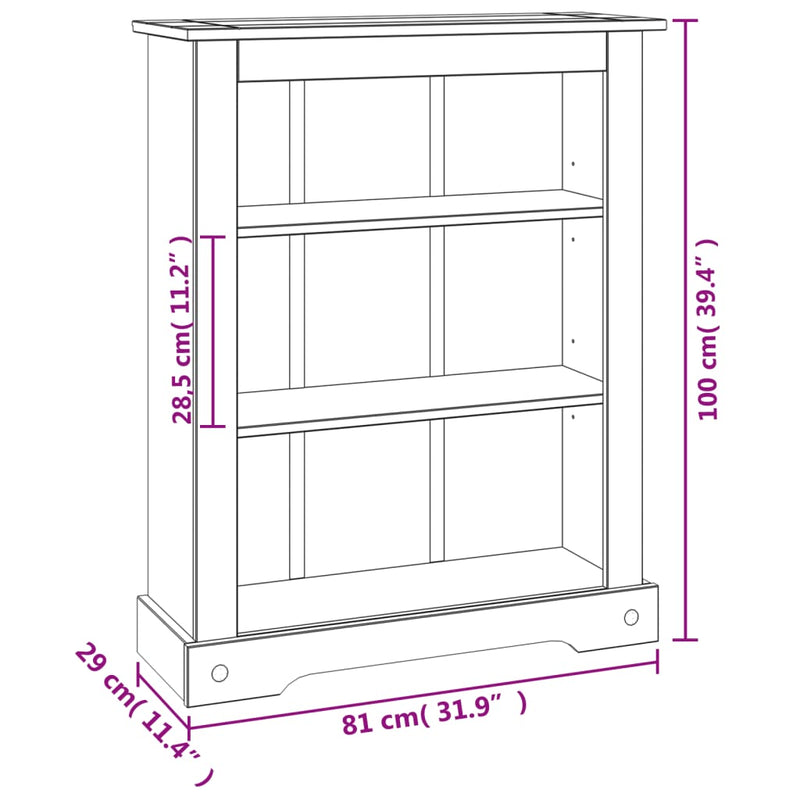 Bücherschrank 3 Fächer Mexiko-Stil Kiefernholz 81x29x100 cm