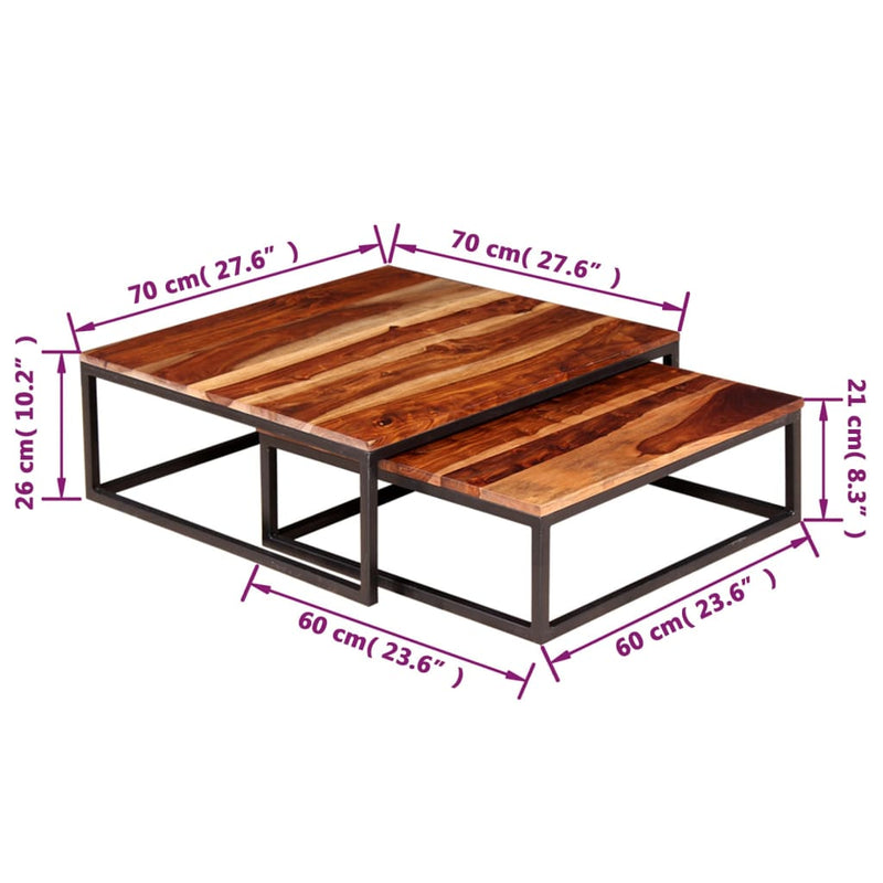 2-tlg. Satztisch-Set Massivholz Palisander