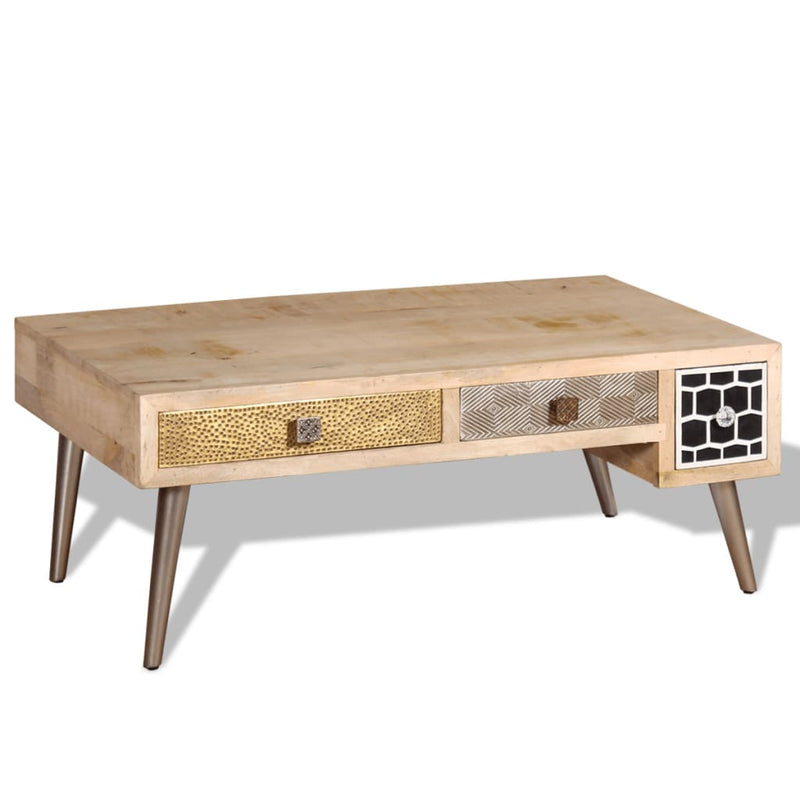 Couchtisch mit Schubladen Massivholz Mango 105x55x41 cm