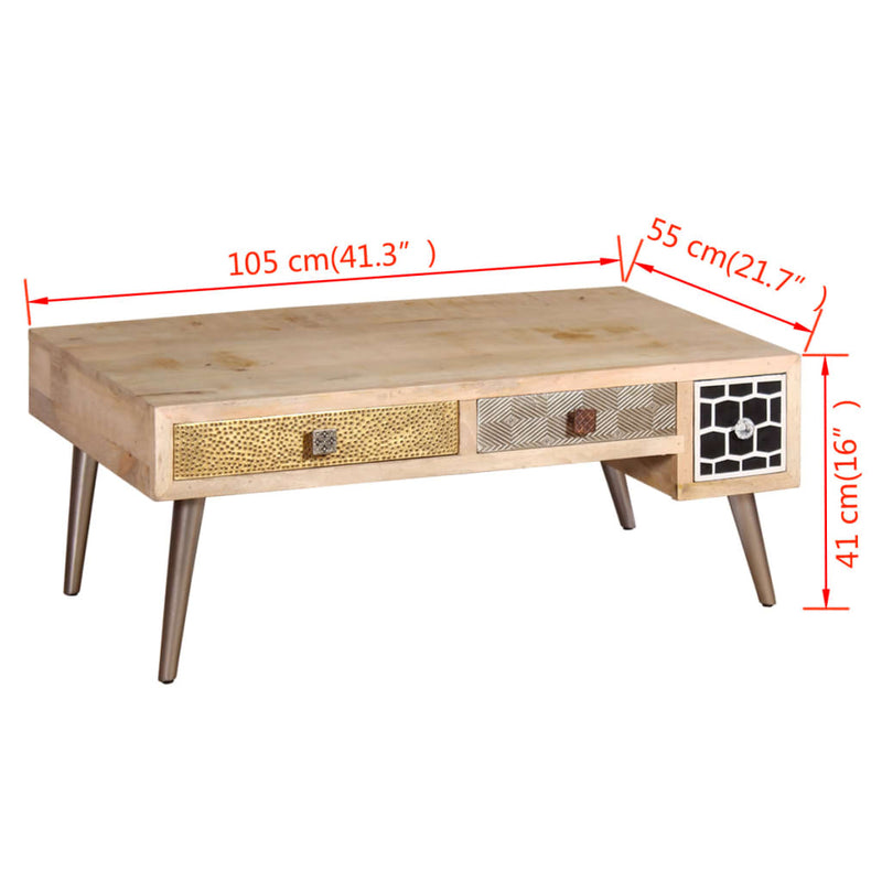 Couchtisch mit Schubladen Massivholz Mango 105x55x41 cm