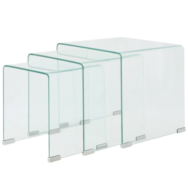 Dreiteiliges Satztisch-Set aus gehärtetem Glas Transparent