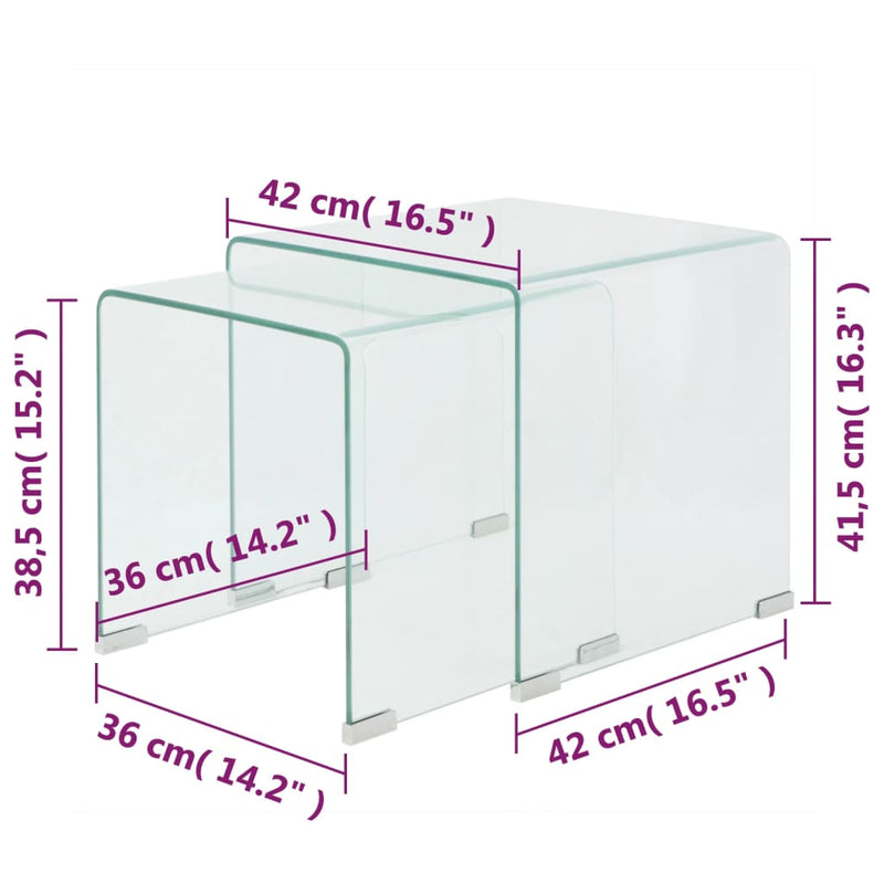 Zweiteiliges Satztisch-Set aus gehärtetem Glas Transparent