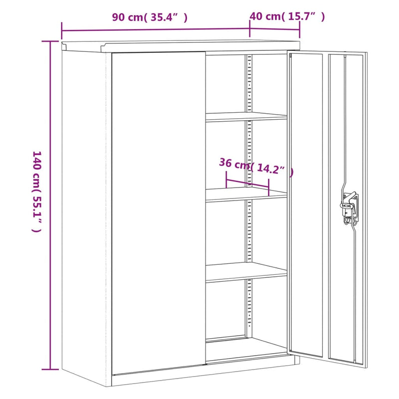 Aktenschrank 90×40×140 cm Stahl Grau