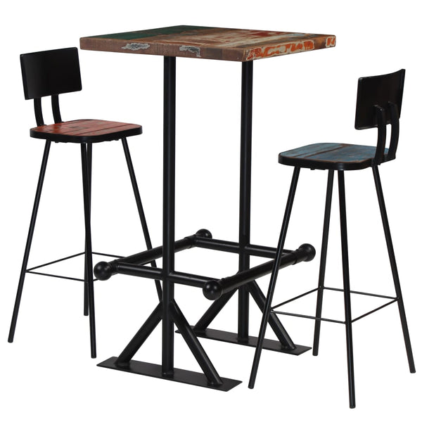 Bar-Set 3-Tlg. Altholz Massiv Mehrfarbig