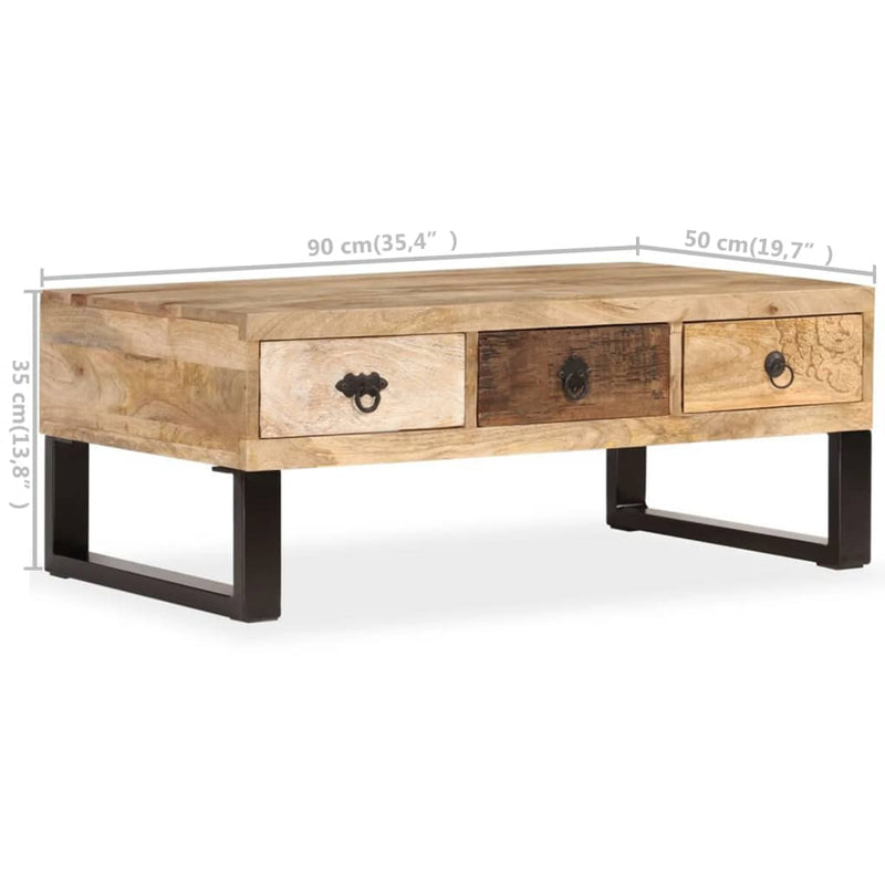 Couchtisch mit 3 Schubladen Massivholz Mango 90x50x35 cm