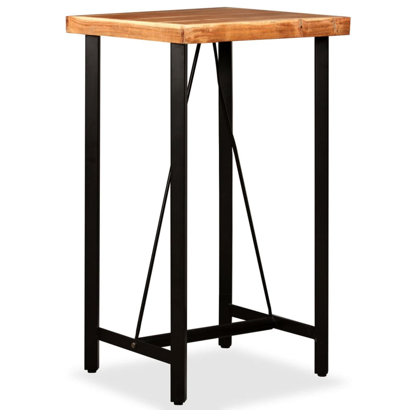 Bar-Set 3-Tlg. Massivholz Akazie Und Echtleder