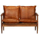 2-Sitzer-Sofa Echtleder Akazienholz