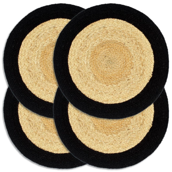 Tischsets 4 Stk. Natur und Schwarz 38 cm Jute und Baumwolle