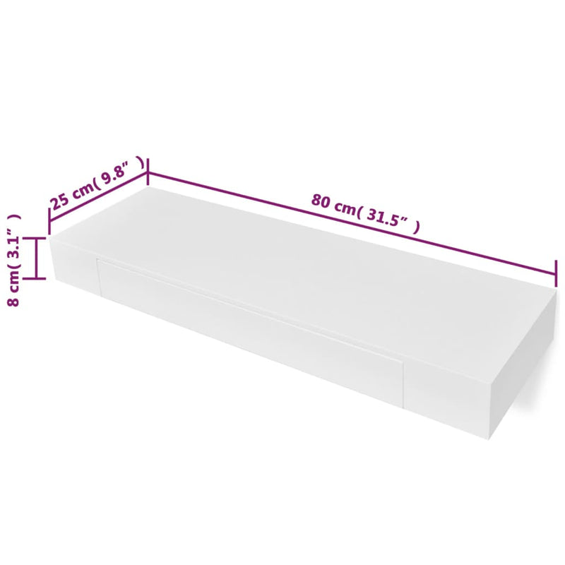 Wandregal Hängeregal mit Schubladen 2 Stk. Weiß 80 cm