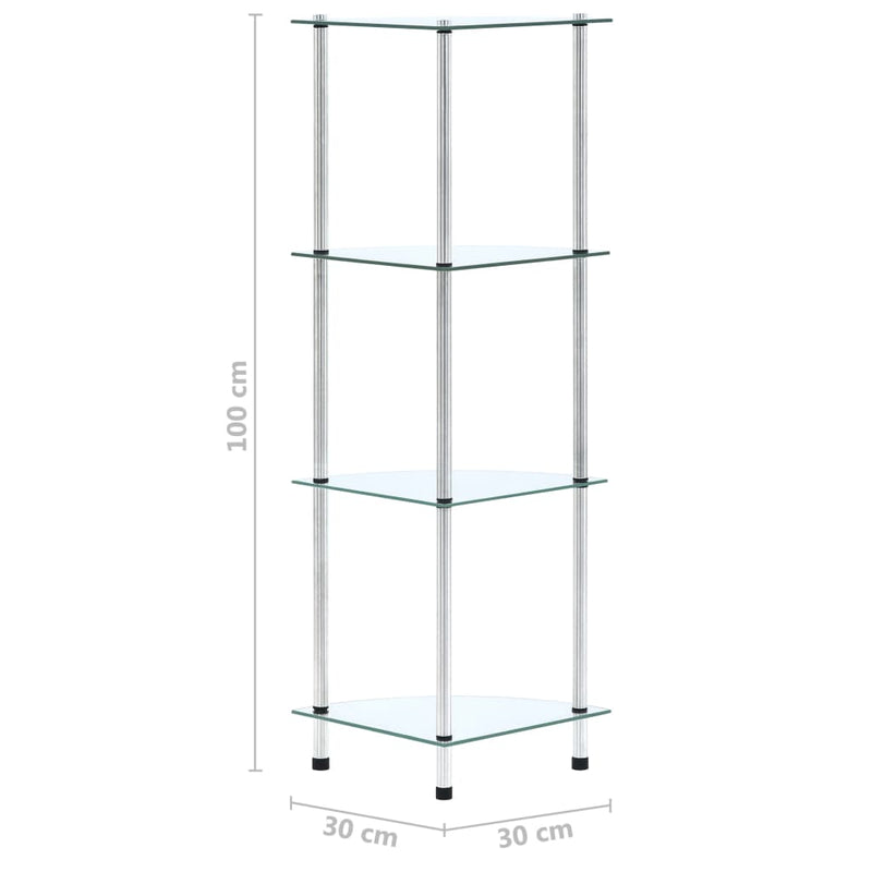 Regal mit 4 Ablagen Transparent 30x30x100 cm Hartglas