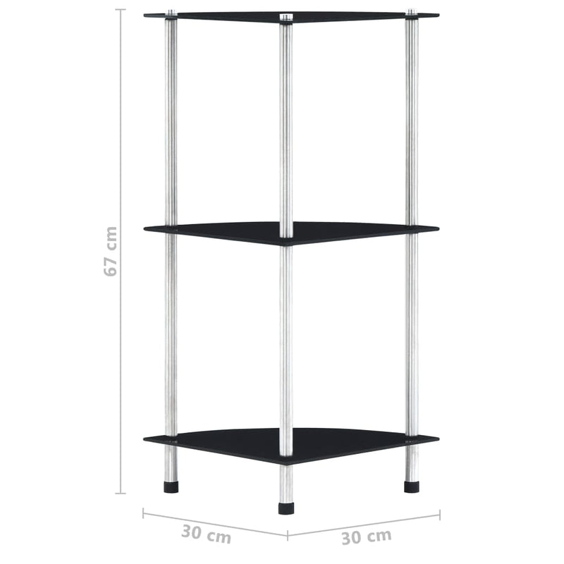 Regal mit 3 Ablagen Schwarz 30x30x67 cm Hartglas