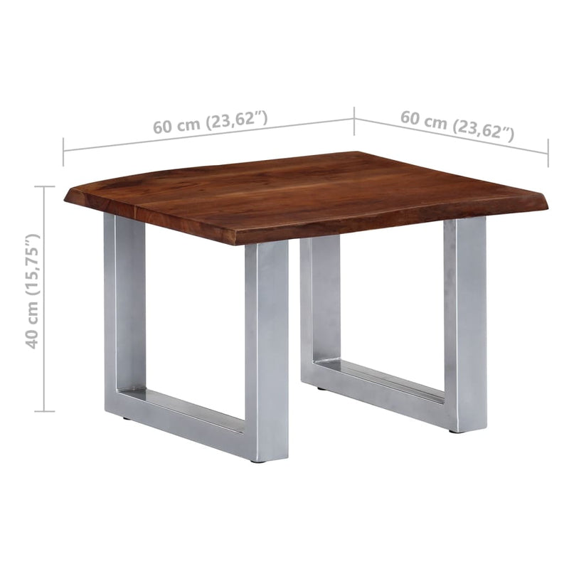 Couchtisch mit Naturkanten 60x60x40 cm Massivholz Akazie