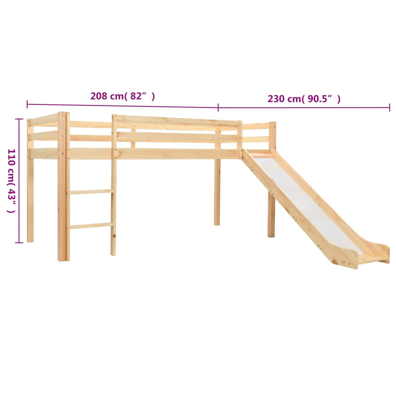 Kinderhochbett-Rahmen mit Rutsche & Leiter Kiefernholz 97x208cm