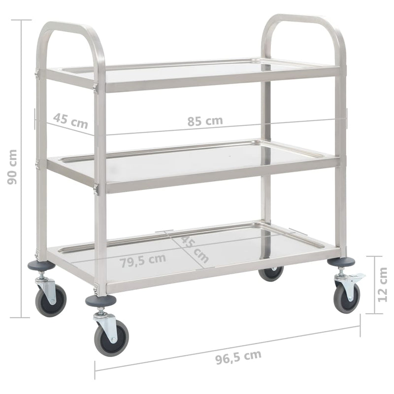 3-Stufiger Servierwagen 96,5 x 55 x 90 cm Edelstahl