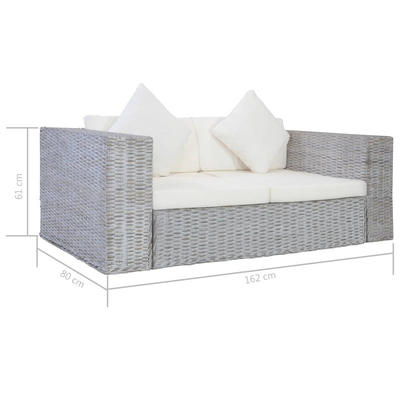 2-Sitzer-Sofa mit Kissen Grau Natürliches Rattan