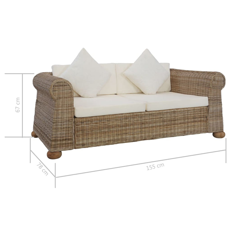 2-Sitzer-Sofa mit Kissen Natur Rattan