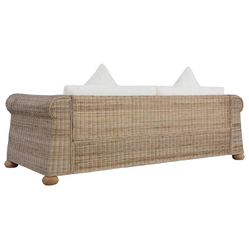 3-Sitzer-Sofa mit Kissen Natur Rattan