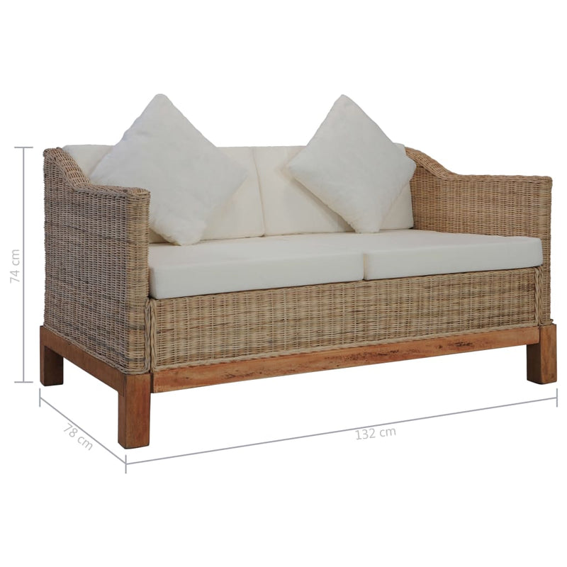 2-Sitzer-Sofa mit Kissen Natürliches Rattan