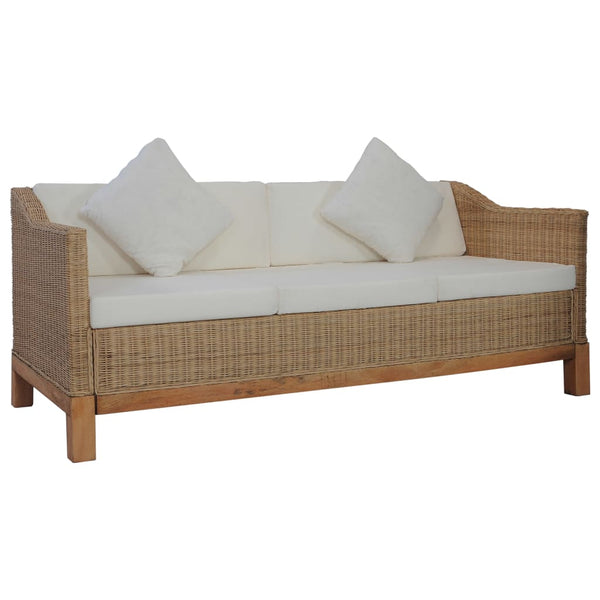 3-Sitzer-Sofa mit Kissen Natürliches Rattan