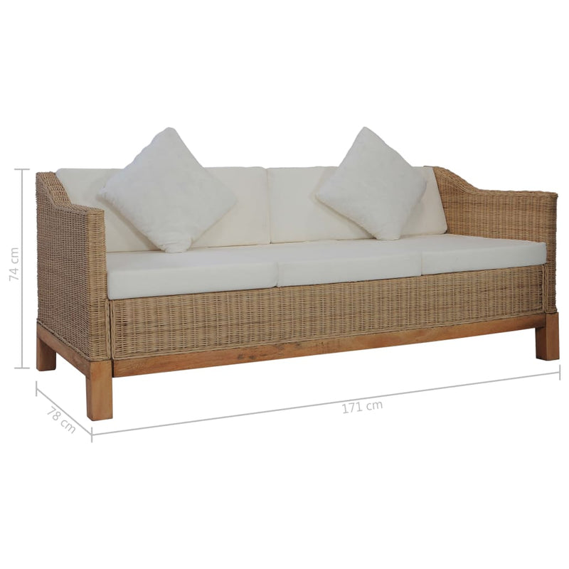 3-Sitzer-Sofa mit Kissen Natürliches Rattan