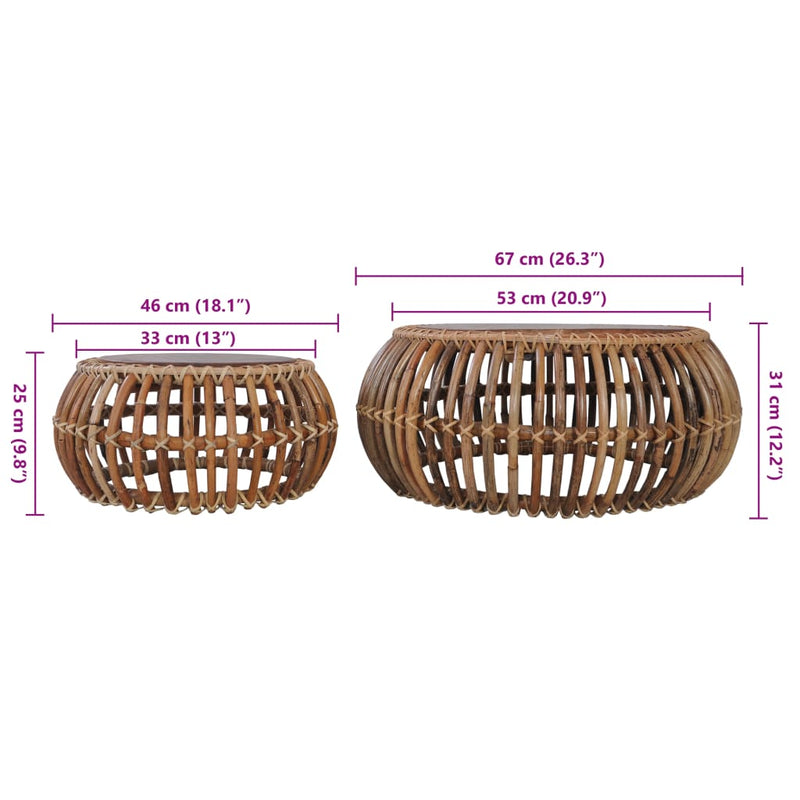 Couchtische 2 Stk. Natur Rattan