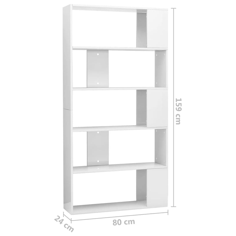 Bücherregal/Raumteiler Hochglanz-Weiß 80x24x159 cm