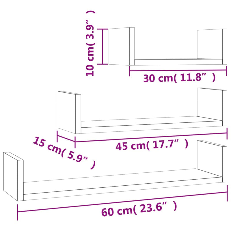 Wandregal 3 Stk. Betongrau Holzwerkstoff