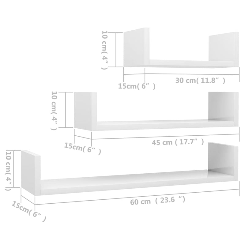 Wandregal 3 Stk. Hochglanz-Weiß Holzwerkstoff