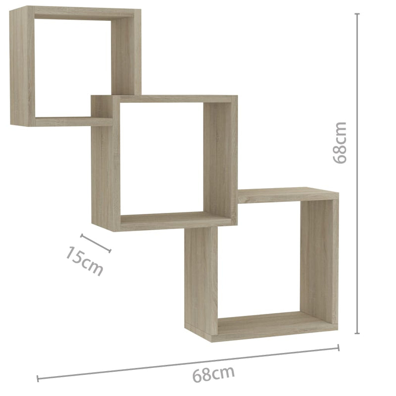 Cube Wandregale Sonoma-Eiche 68x15x68 cm Holzwerkstoff