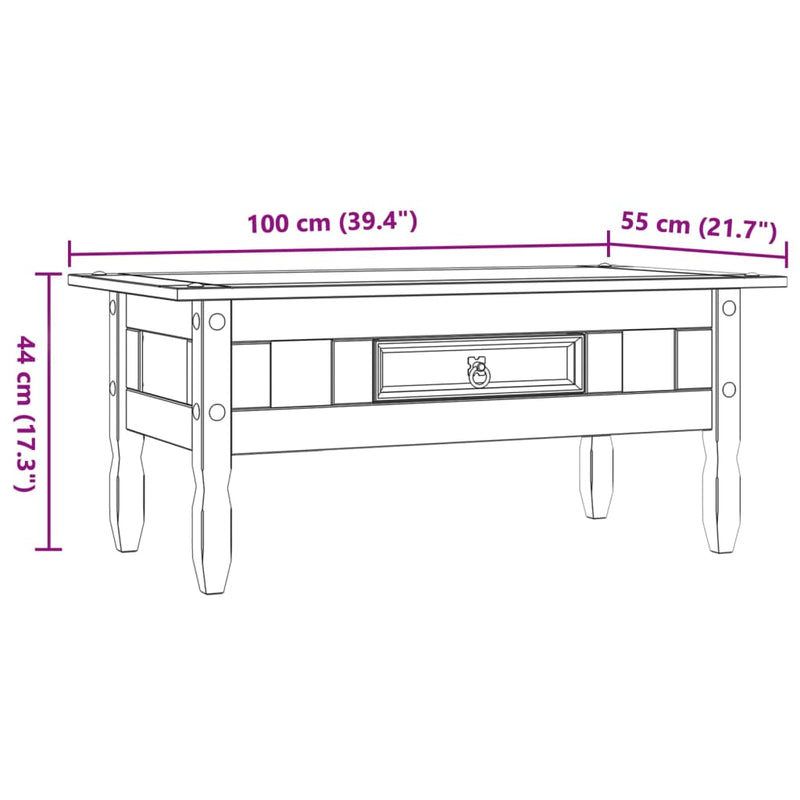 Couchtisch Mexiko-Stil Kiefernholz Grau 100x55x45 cm