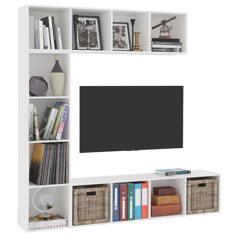 3-tlg. Bücher-/TV-Schrank Set Weiß 180×30×180 cm