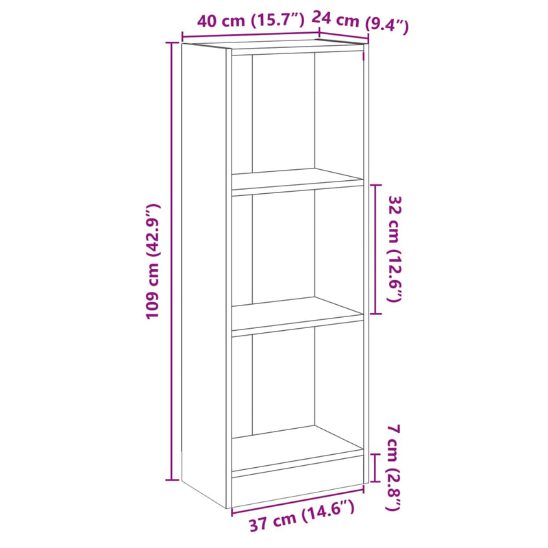 Bücherregal 3 Fächer Schwarz 40x24x109 cm Holzwerkstoff