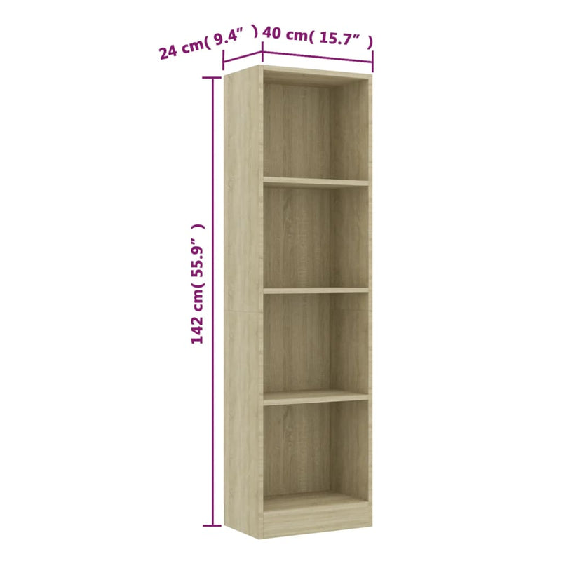 Bücherregal 4 Fächer Sonoma-Eiche 40x24x142 cm Holzwerkstoff