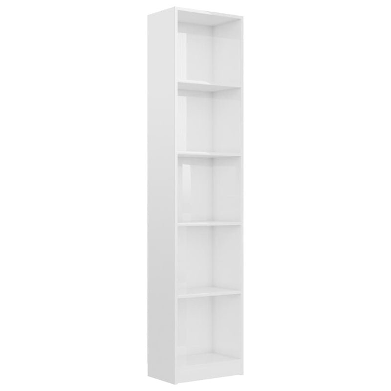 Bücherregal 5 Fächer Hochglanz-Weiß 40x24x175 cm Holzwerkstoff