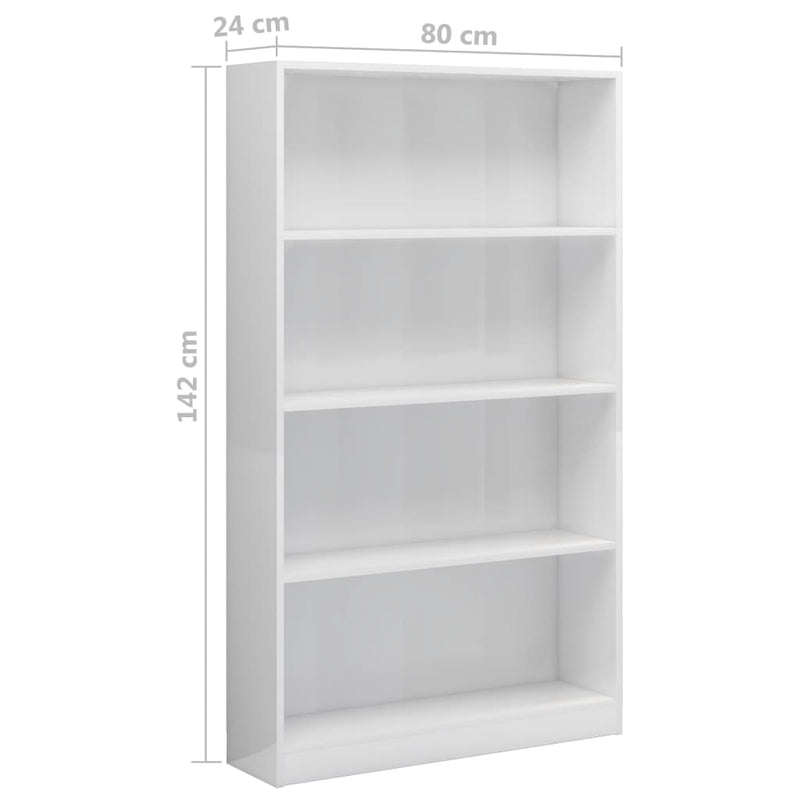 Bücherregal 4 Fächer Hochglanz-Weiß 80x24x142 cm Holzwerkstoff