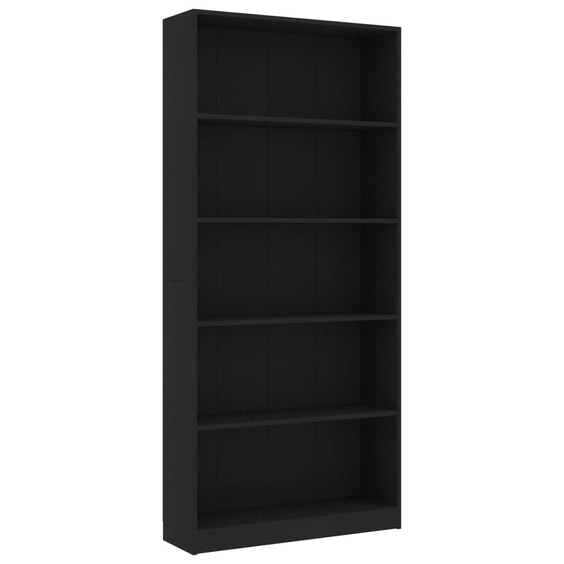 Bücherregal 5 Fächer Schwarz 80x24x175 cm Holzwerkstoff