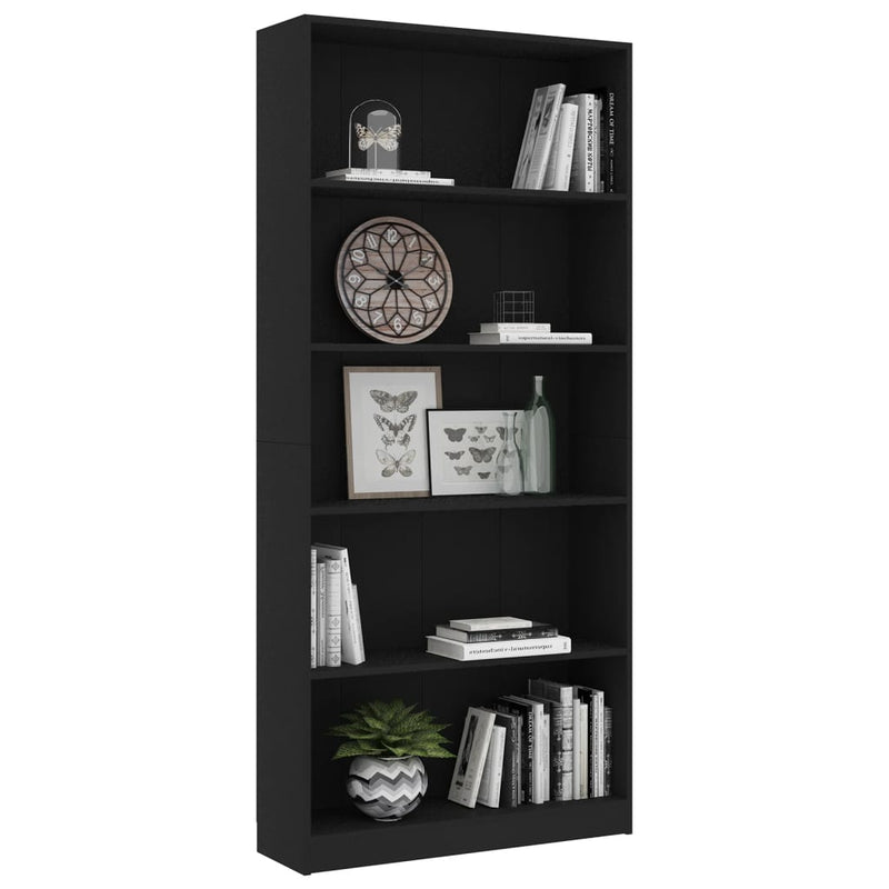 Bücherregal 5 Fächer Schwarz 80x24x175 cm Holzwerkstoff