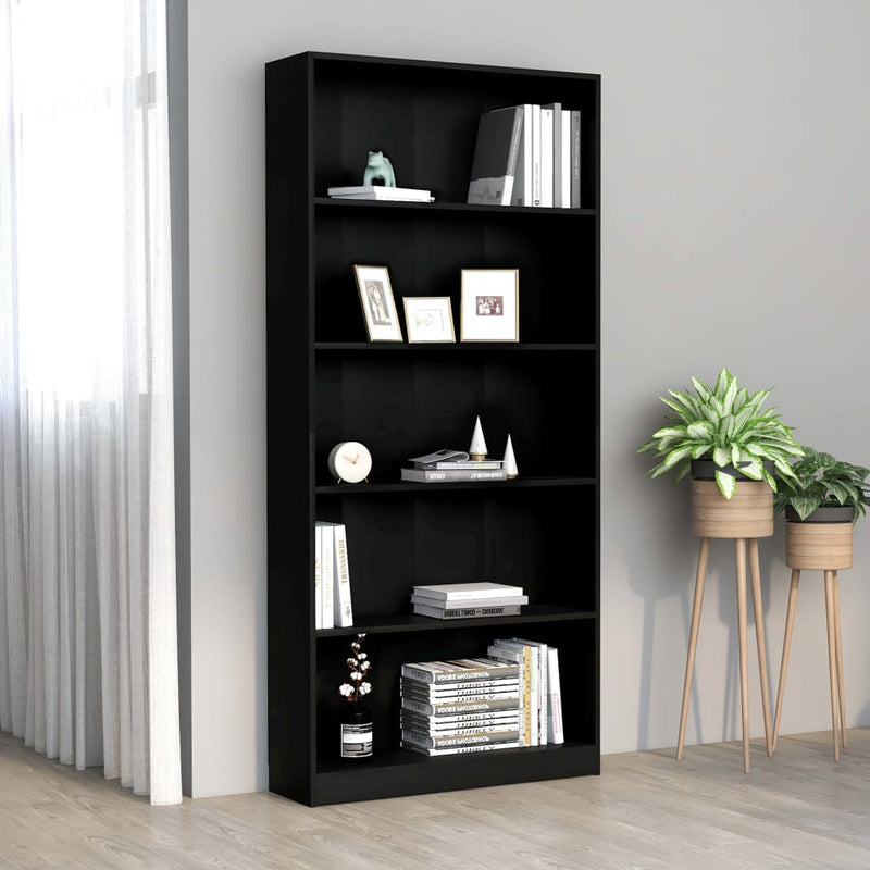 Bücherregal 5 Fächer Schwarz 80x24x175 cm Holzwerkstoff