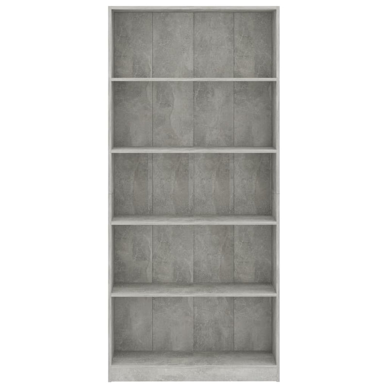 Bücherregal 5 Fächer Betongrau 80x24x175 cm Holzwerkstoff