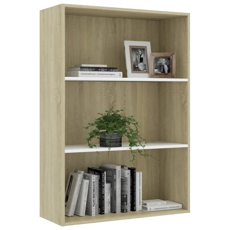 Bücherregal 3 Fächer Weiß Sonoma-Eiche 80x30x114 Holzwerkstoff