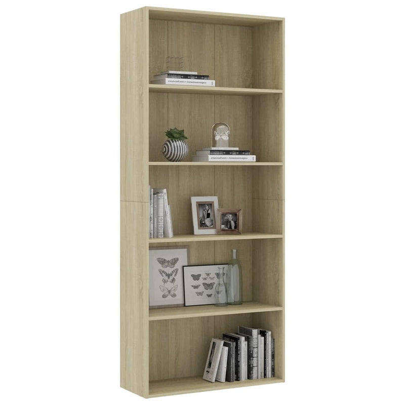 Bücherregal 5 Fächer Sonoma-Eiche 80x30x189 cm Holzwerkstoff