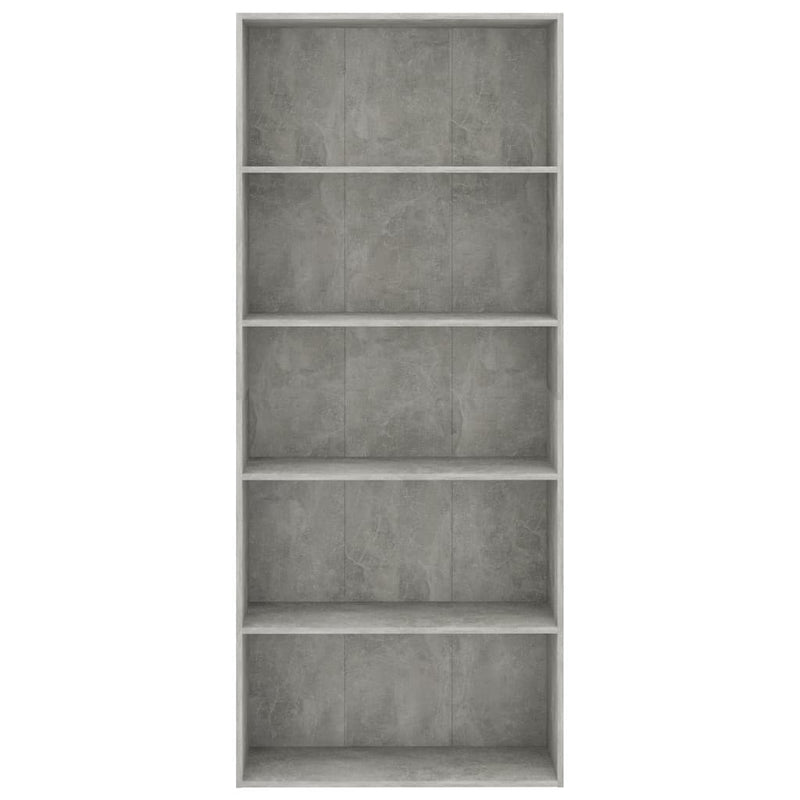 Bücherregal 5 Fächer Betongrau 80x30x189 cm Holzwerkstoff