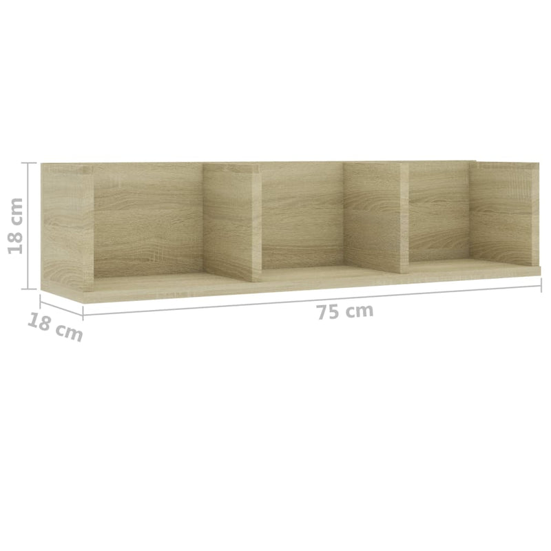 CD-Wandregal Sonoma-Eiche 75x18x18 cm Holzwerkstoff