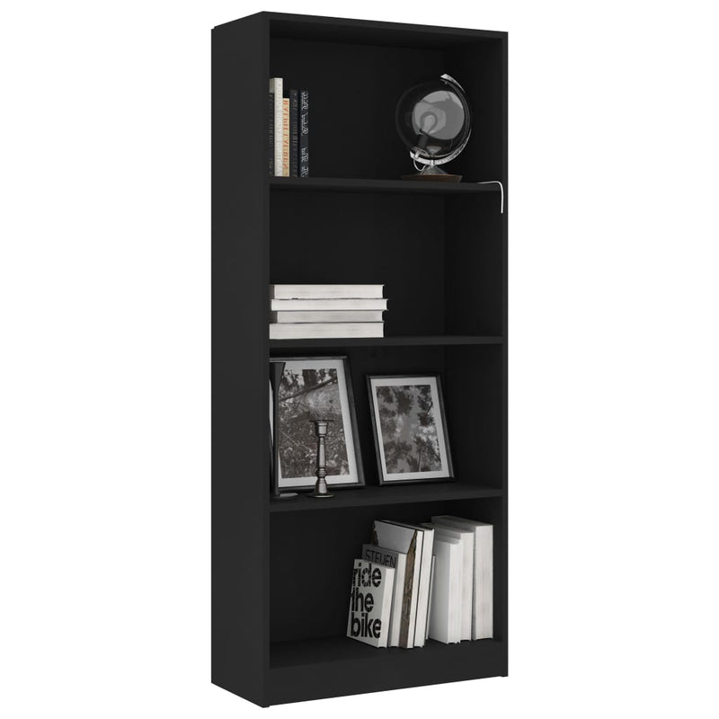 Bücherregal 4 Fächer Schwarz 60x24x142 cm Holzwerkstoff