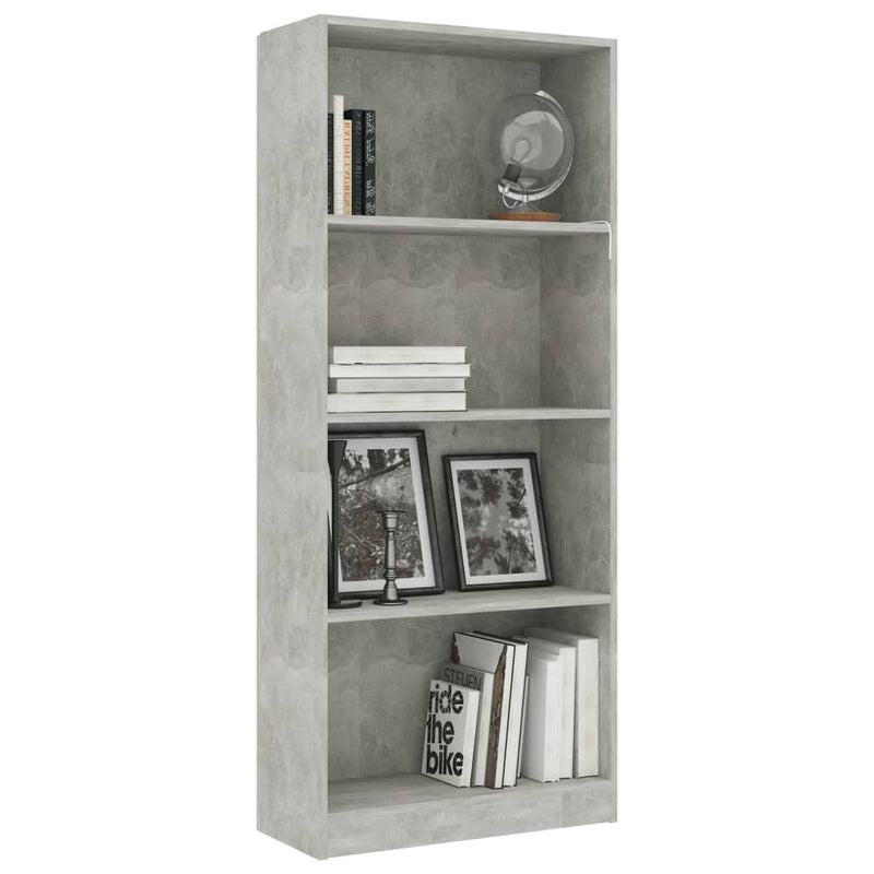 Bücherregal 4 Fächer Betongrau 60x24x142 cm Holzwerkstoff