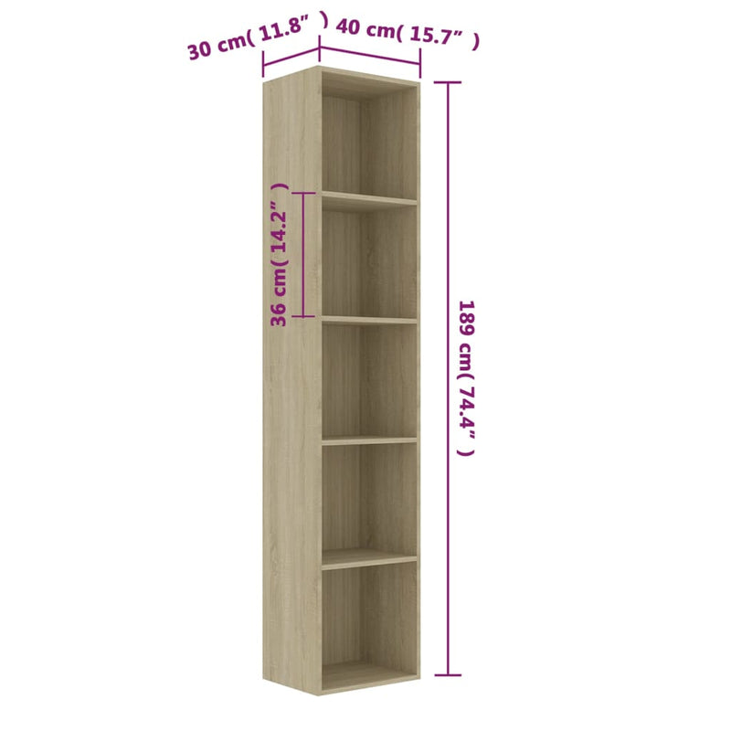 Bücherregal Sonoma-Eiche 40x30x189 cm Holzwerkstoff