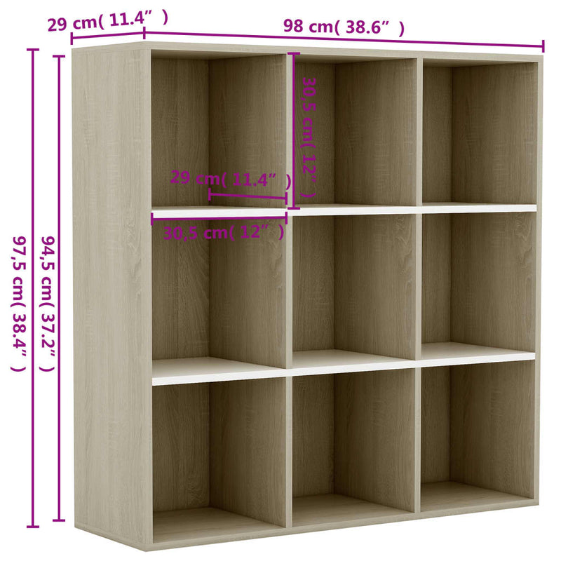 Bücherregal Weiß Sonoma-Eiche 98x30x98 cm Holzwerkstoff