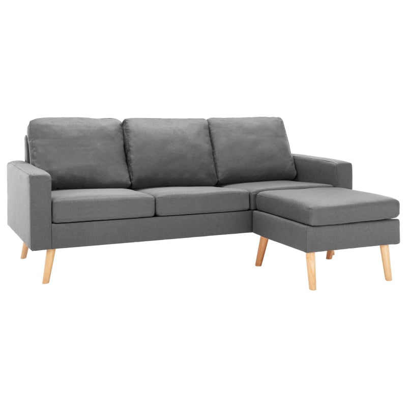 3-Sitzer-Sofa mit Hocker Hellgrau Stoff