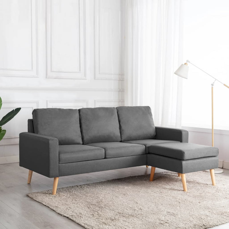 3-Sitzer-Sofa mit Hocker Hellgrau Stoff