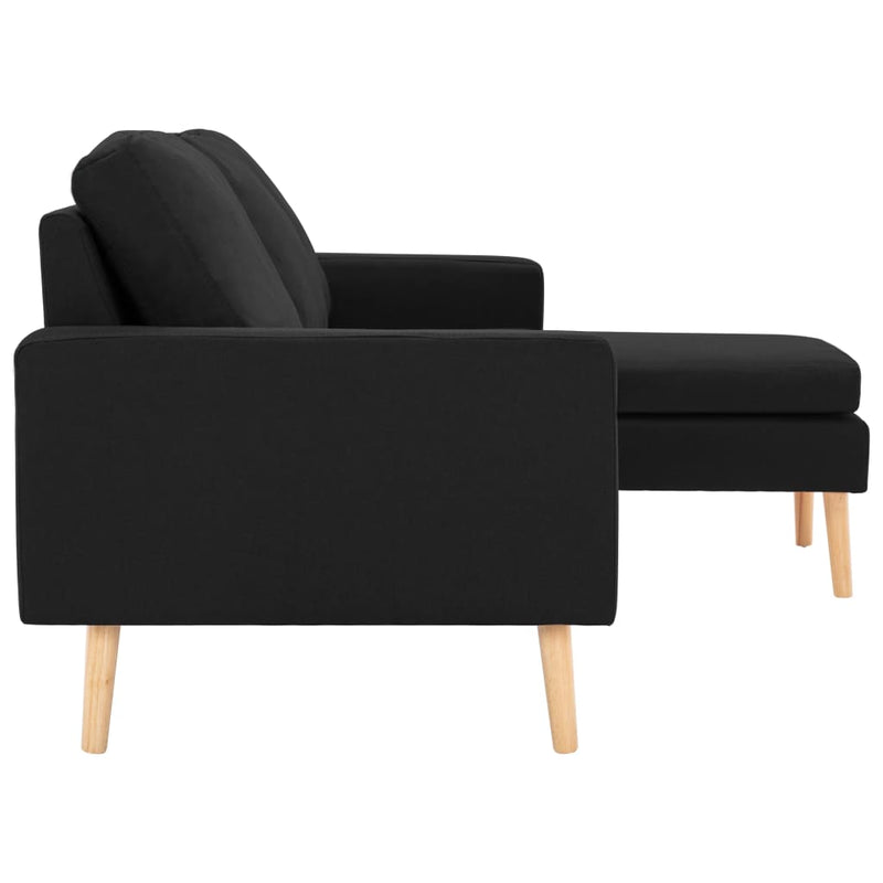 3-Sitzer-Sofa mit Hocker Schwarz Stoff